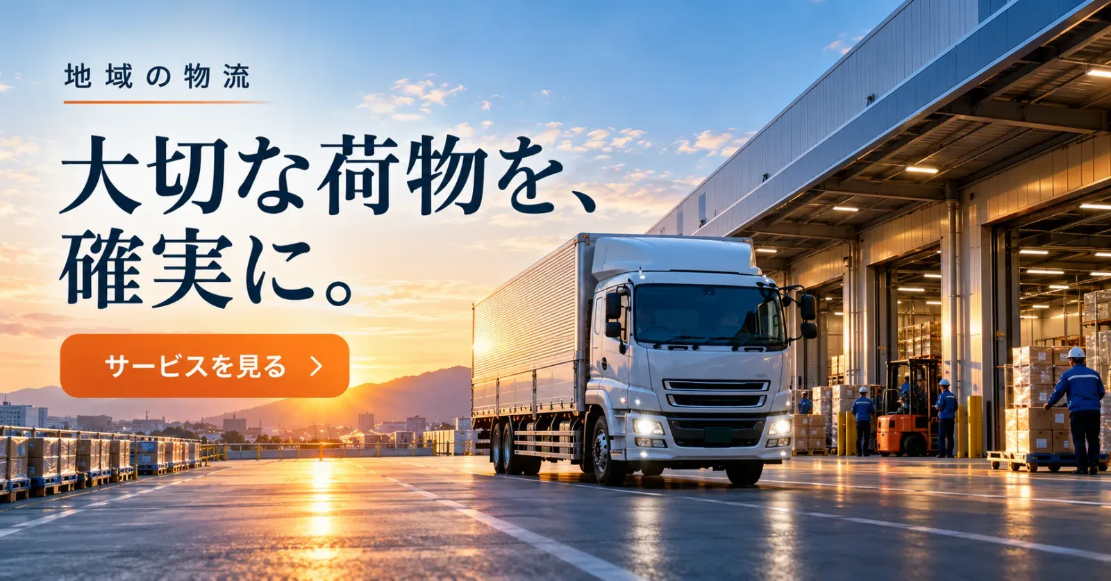 物流のバナー「大切な荷物を、確実に。」（横長）