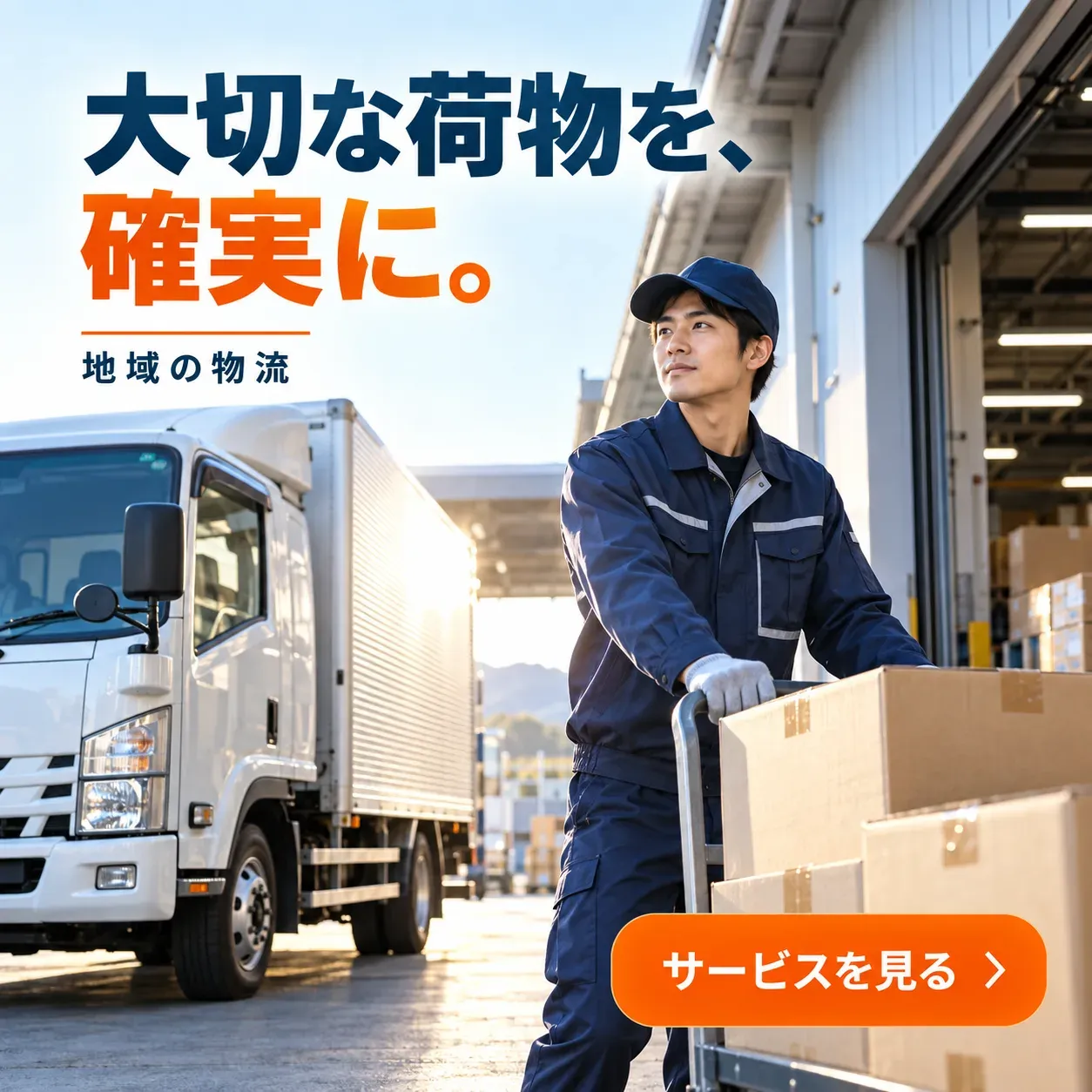 物流のバナー「大切な荷物を、確実に。」（正方形）