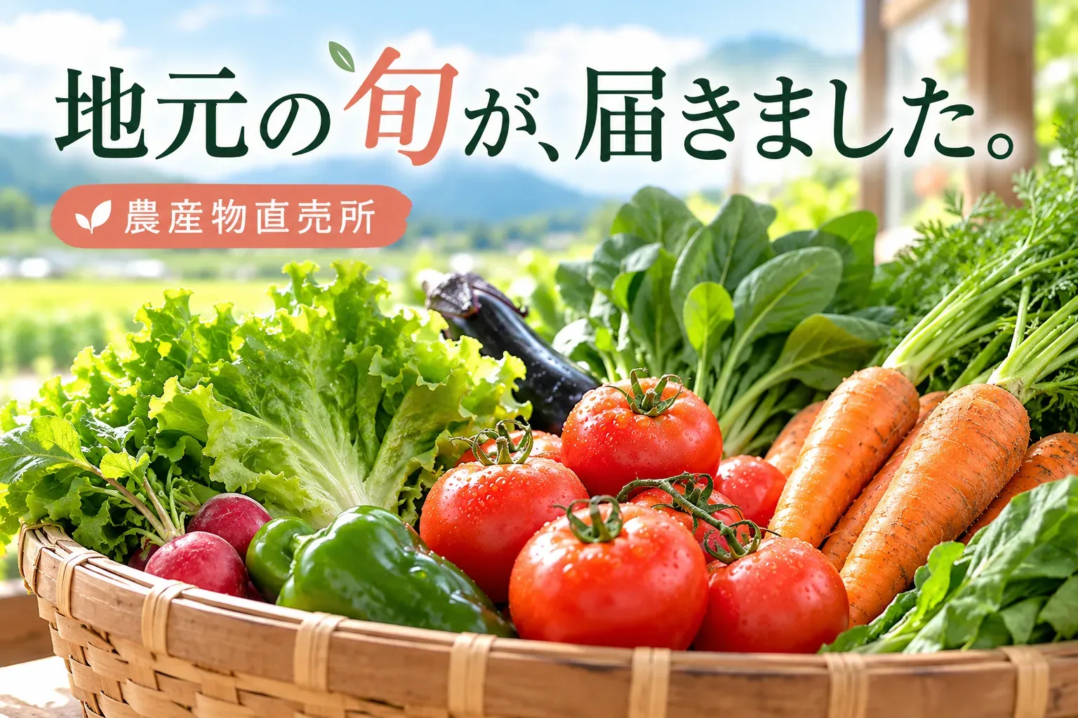 農産物直売所のバナー「地元の旬が、届きました。」（横長）