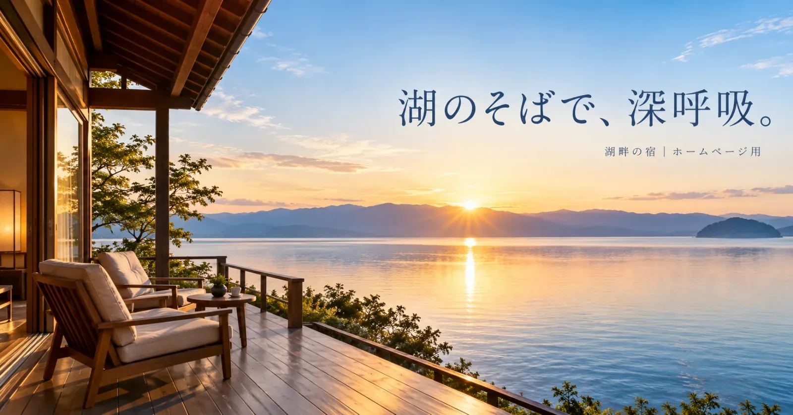 宿泊のバナー「湖のそばで、深呼吸。」（横長）