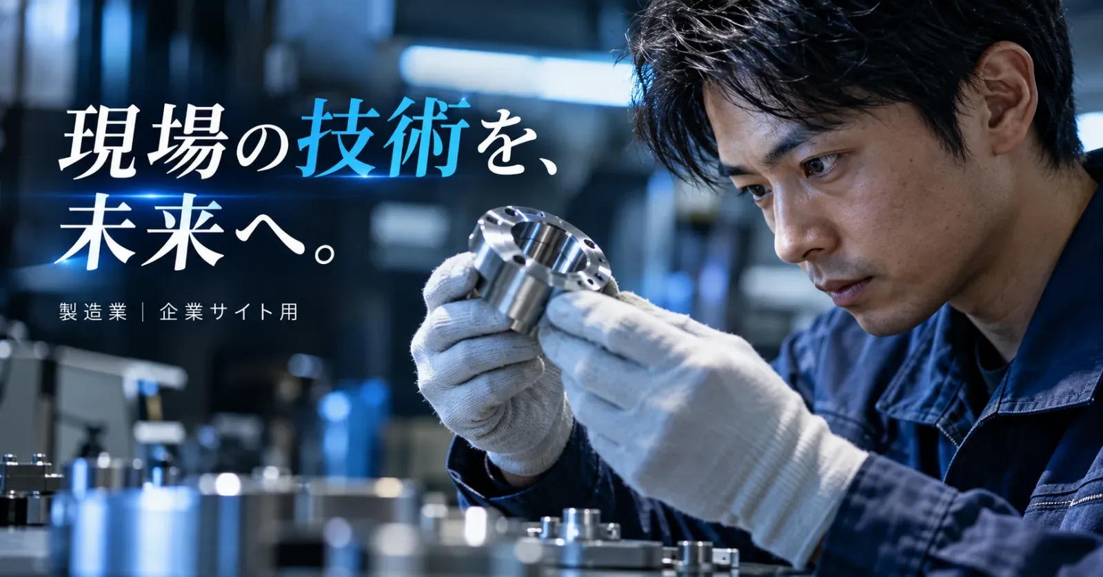製造業のバナー「現場の技術を、未来へ。」（横長）